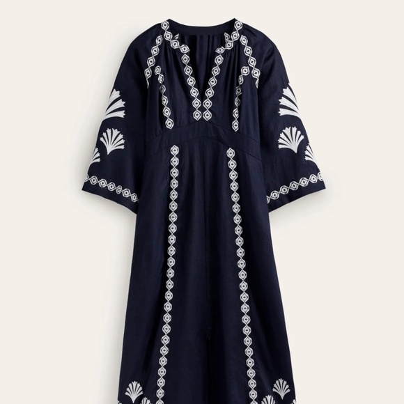 Boden | Dresses | Nwot Boden Una Linen Embroidered Dress Navy | Poshmark
